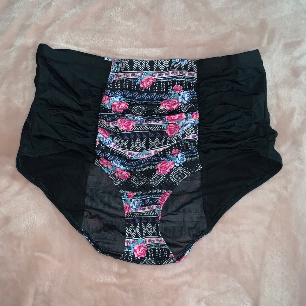 Floral Ruched high waist bikini bottom